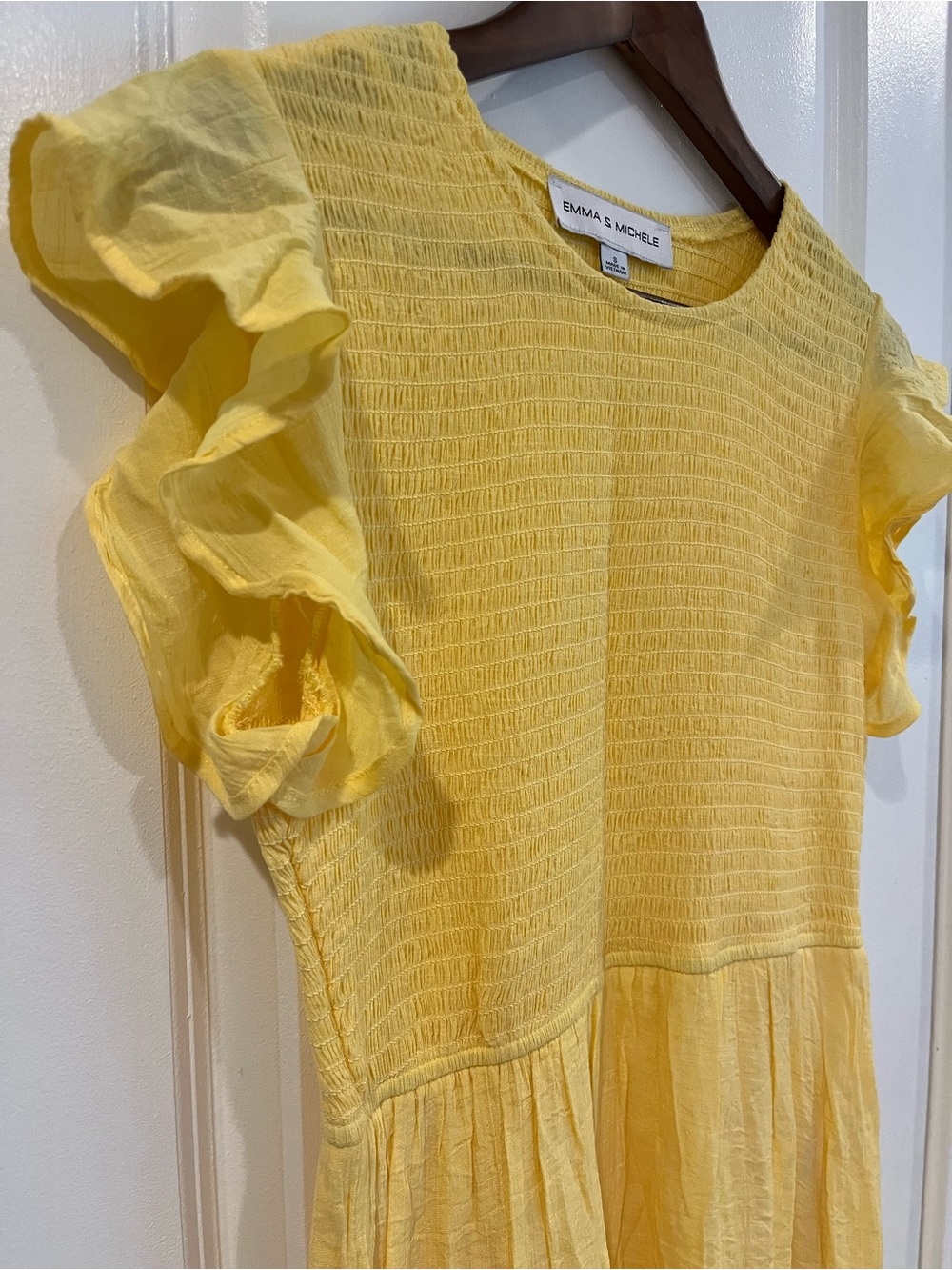 Emma & Michele Yellow Ruffle-Sleeve Tiered Dress - Picture 3 of 8